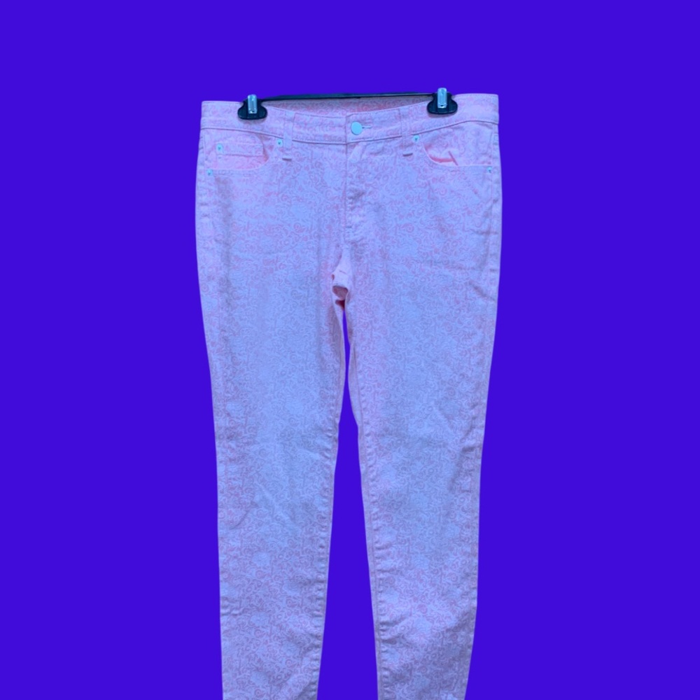 BISOU BISOU Pink Patterned Mid-Rise Skinny Jeans Woman’s 10